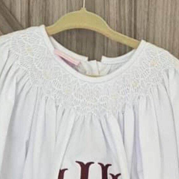 Petit Bebe Girls Kids Smocked Bishop LHE Monogram Dress Size 4Y White NWOT - Picture 3 of 7